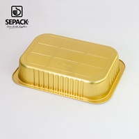 Barquette alimentaire jetable en aluminium 2200 ml, 278x196 mm, rectangulaire, dorée, pour la restauration, la cuisson, le rôtissage et les plats à emporter