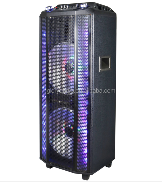 Dual 12 Inch High Power Professional Battery Powered USB Interface Speaker Outdoor Party Subwoofer with Wheels and Mic