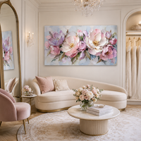 Peinture à l'huile abstraite romantique 3D texturée avec fleurs blanches, texture épaisse, peinte à la main, cadre en bois, art mural, taille personnalisée, œuvre d'art originale
