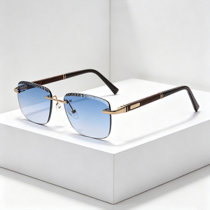 Lunettes de soleil carrées sans monture de luxe, monture en métal doré, bord supérieur texturé, verres dégradés, branches en métal, unisexe, vente en gros - Product Image 2