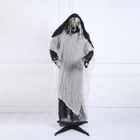 Décoration de fête effrayante pour Halloween : Grand fantôme animé aux cheveux blancs, accessoire de déguisement pour maison hantée