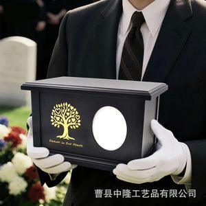 Solid Wood Black Urn <b>Storage</b> <b>Box</b> Rectangle Customized Printing <b>Photo</b> Attached Sympathy Occasion - Product Image 1