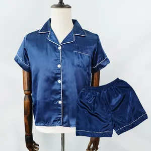 Wholesale Solid Color Ice Silk Women'S Pajamas Sets Short Sleeve Ladies Nightwear Satin Shorts Sleepwear Set For Party