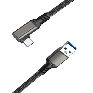 2M kabel Data 90 derajat sudut kanan USB ke Tipe C kabel pengisi daya Cepat kabel kepang kawat aksesori ponsel
