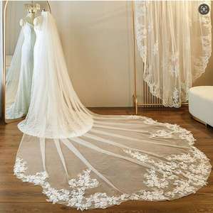 Nouveau <span class=keywords><strong>Voile</strong></span> de Mariée 2024 à 1 Couche avec Appliques en Dentelle, Long <span class=keywords><strong>Voile</strong></span> de Mariée de 3 Mètres Blanc Ivoire Longueur Cathédrale, <span class=keywords><strong>Voile</strong></span> de Mariée Économique - Product Image 1