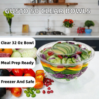 Gusto [50 Ensembles de 32 Oz] Bols à Salade Transparents avec Couvercles Réutilisables Sans BPA, Récipients à Salade Adaptés au Congélateur, pour Déjeuner, Plats à Emporter et Préparation de Repas
