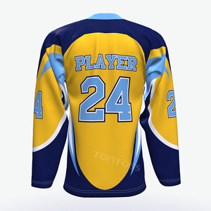 Haute qualité nouveau design drôle Sublimation brodé à manches longues matériel sergé personnalisé homme maillot de hockey sur glace - Product Image 4