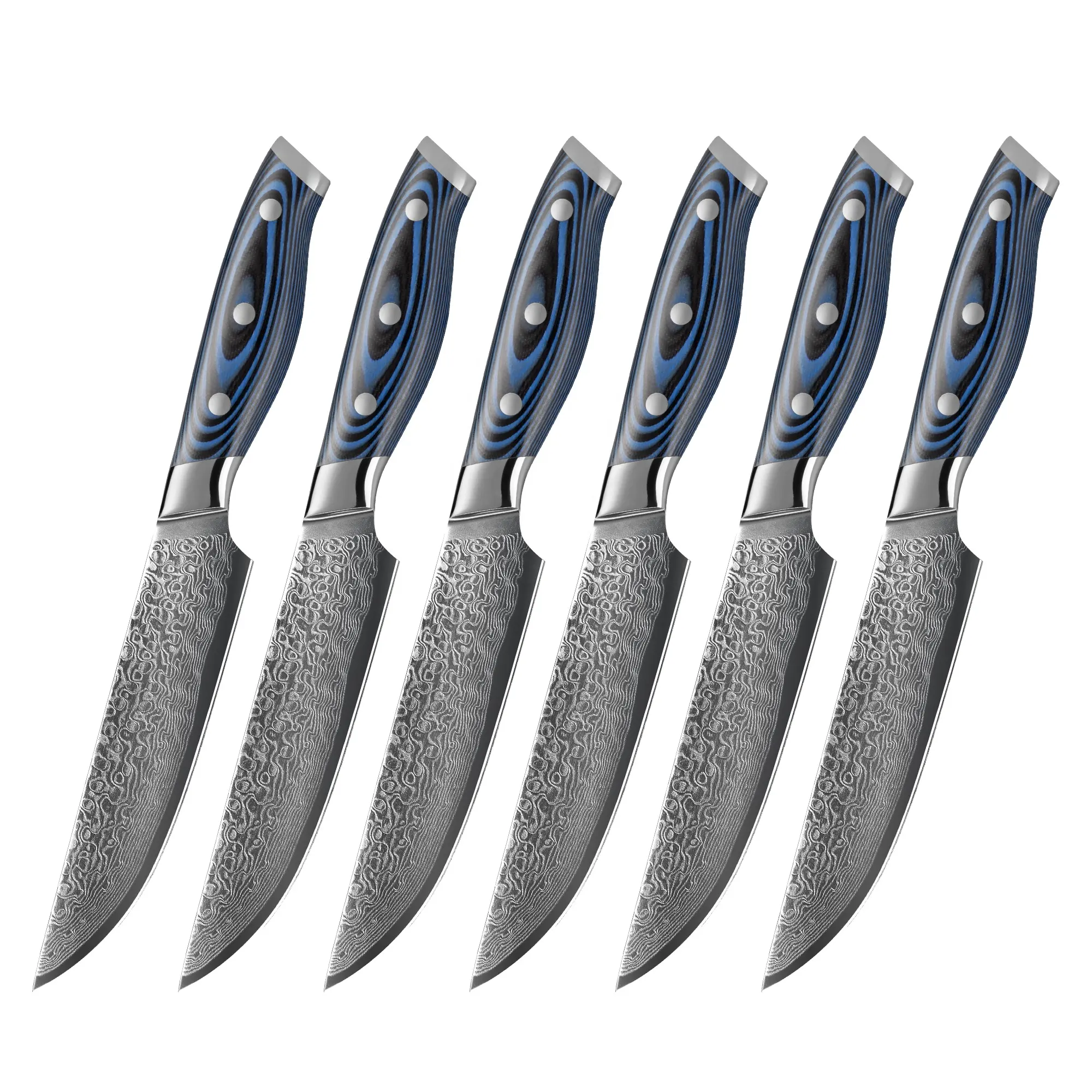 10% off Blue G10 Handle luxury super sharp Japanese kitchen knife Damascus steel steak knives set buy for restaurant