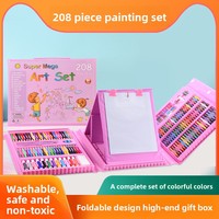 Ensemble de peinture en plastique bleu poudre de 208 pièces pour les élèves du primaire, comprenant des crayons de couleur, des pinceaux à aquarelle, des peintures pour portraits