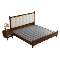 Lit double en bois massif de style rétro américain avec cadre haut et baldaquin, design ondulé, capitonné à la française, pour chambre principale, démontable