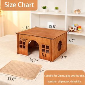 Wooden <strong>Guinea</strong> <strong>Pig</strong> Hideout Sturdy Small Animal Habitat House Large Hut for Rabbit Chinchilla Gerbil Hamster Bunny <strong>Cage</strong> Accessory - Product Image 2