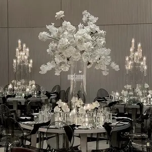 Msfame flores artificiais artesanais, flor branco artesanal de seda para mesas de casamentos