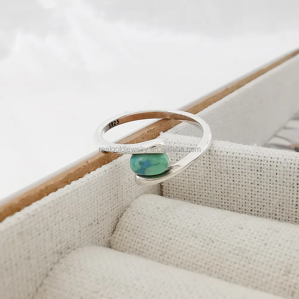 Đồ trang sức mỹ S925 Sterling Ring với tự nhiên tinh tế Turquoise đá quý hợp thời trang phong cách cho engagement quà tặng cho Unisex