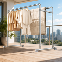 Séchoir à linge double barre grande capacité en métal, support de présentation de vêtements autoportant