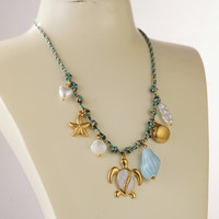 Ensemble collier et bracelet bohème pour femme, pendentif en acier inoxydable en forme de poisson corail et tortue de mer, avec perles