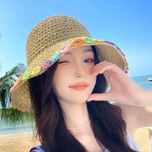 Cappello da Pescatore in Paglia Pieghevole con Bordo Arrotolato, Stile Immagine, da Viaggio, Casual, Parasole, da Spiaggia, Traspirante, con Piccoli Fiori Freschi - Product Image 3