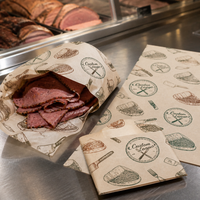 Papier alimentaire personnalisé avec logo, 100 % pâte vierge, feuilles pré-découpées, présentoir de comptoir, faible MOQ, fabricant