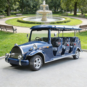 Véhicule électrique de tourisme vintage bleu foncé 8 places avec toit ouvrant pour grands parcs touristiques - Product Image 3