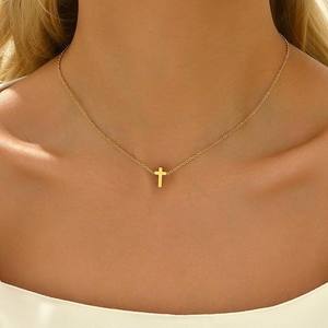 Christian <b>Cross</b> Pendant Necklace 22k Gold Plated Minimalist Snake <b>Chain</b> Women's Everyday Wear - Product Image 1