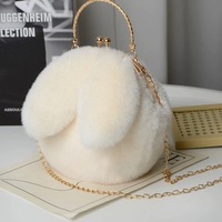 Sac à main Princesse en fausse fourrure, nouveau sac à chaîne, sac à main mignon avec oreilles de lapin, rose adorable