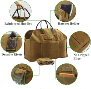 Custom Fireplace Carrier Waxed <b>Canvas</b> Log Carrier <b>Tote</b> <b>Bag</b> Outdoor Log <b>Tote</b> <b>Large</b> Wood Carrying <b>Bag</b> with Handles - Product Image 6