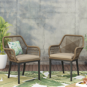 Conjunto de Muebles de Jardín Modernos Apilables con Estructura de Madera y Cuerda, 2 Sillas - Cómodas y Portátiles para Balcón, Patio o Restaurante - Product Image 3