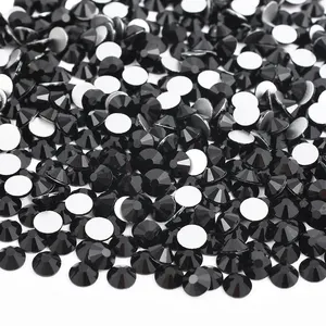 Wholesale Black Color Flat Back Round Crystal Sticker Glass Stone Face Nail Strass Rhinestones For Decoration