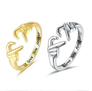 Özel aşk çift altın kaplama ayarlanabilir yüzük moda takı parmak yüzük