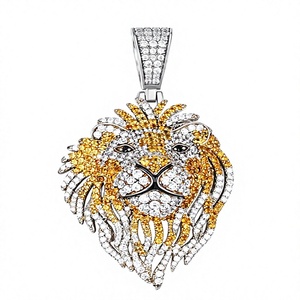 Pendentif Tête de Lion avec Incrustation de Strass en Cristal Moissanite, Alliage d'Argent 925, Charme Unisexe Hiphop, Cadeau - Product Image 1