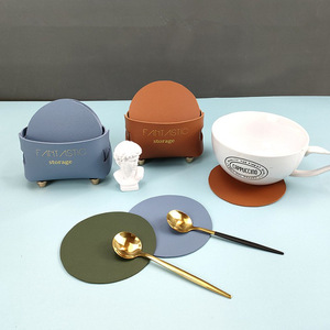 Nordic style leather coasters, <b>coffee</b> <b>table</b> teacup holders, <b>coffee</b> cup coasters with bases, non-slip bowl mats. - Product Image 2
