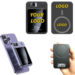 Batterie externe portable en plastique OEM personnalisée avec logo, mini 10000 mAh, affichage LED, chargement rapide sans fil magnétique, compatible Apple/USB, impression UV facile - Product Image 1