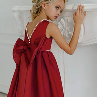 Robe de soirée de luxe pour filles, robe de princesse blanche sans manches avec dos orné de perles et nœud surdimensionné, robe longue élégante pour enfants