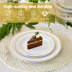 Ensemble de 100 assiettes jetables en PET, 50 assiettes à dîner, 50 assiettes à salade, sans BPA, écologiques, durables, vaisselle pour mariage, fête d'anniversaire - Product Image 4