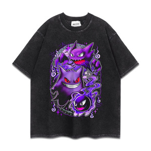 Customized Manufacturers Heavy Black 240Grams 100% Cotton Acid Wash Vintage Graphic <strong>Pokemoned</strong> Gengar Anime Men <strong>T</strong>-<strong>shirt</strong> - Product Image 1