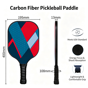 Ensemble de raquettes de pickleball avec 4 balles et sac de transport, design rouge et bleu, poignée antidérapante, forme standard 16 mm pour adultes, divertissement - Product Image 5