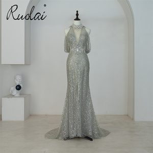 Ruolai LWC6909 Sexy di lusso con cavezza manica corta merenade abiti da ballo donna festa da sera con perline da sera con paillettes <span class=keywords><strong>abito</strong></span> da sera - Product Image 1