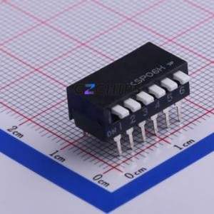 KSP-06H DIP Switch Through hole Component (THT) Switch ( Type: Piano Key )( Number of Switch Sections: 6 )( Pin Style: PC Pin ) - Product Image 1