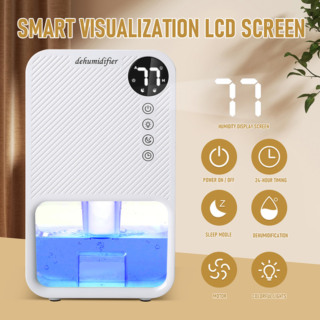 Portable Dehumidifier for Home Small  MINI Smart with 7 LED Lights Ultra Quiet & Auto Shut off Dehumidifier for Basement Garage