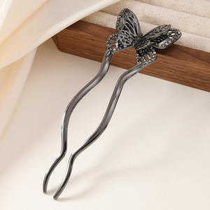 Elegante Pasador de Pelo en Forma de U con Diamantes para Mujer, Decoración Nupcial para el Cabello, Hecho de Aleación y Cristal con Diseño de Mariposa - Product Image 5