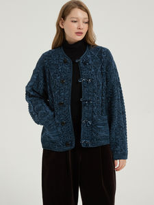 كارديجان نسائي بنمط كوري من القطن الممشط 100٪، تصميم ماسي منسوج يدويًا مع شراشيب، لخريف وشتاء 2025 - Product Image 5