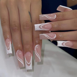 Accessoires d'ongles en acrylique longs, design <span class=keywords><strong>tendance</strong></span>, 24 <span class=keywords><strong>faux</strong></span> ongles à couverture complète, étiquette privée, à presser, pour femmes, vente en gros - Product Image 4
