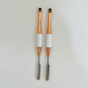 Pinceau à ongles double tête en cuivre, manche métallique, professionnel pour salon, manucure, gel UV, liner, pinceau de nail art, vente en gros - Product Image 4