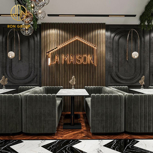 Muebles comerciales de hotel duraderos de diseño de lujo, cabina de terciopelo gris, sofá, asientos, mesa de restaurante de mármol, juegos de sillas para café - Product Image 5