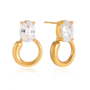 <b>Stud</b> <b>Earrings</b> Gold Plated Oval Zircon Geometric Design For Women Fashion Jewelry - Product Image 5