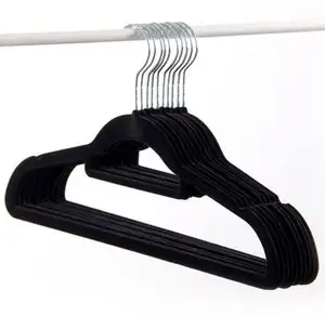 Chromium-plated rotary hook Slim anti-slip flocked velvet coat hanger Clothes coat hanger Black gray plastic coat hanger