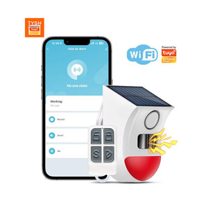 Détecteur de mouvement intelligent TYSH WiFi solaire extérieur PIR <span class=keywords><strong>sans</strong></span> <span class=keywords><strong>fil</strong></span> avec sirène stroboscopique sonore, <span class=keywords><strong>alarme</strong></span> étanche IP65 à piles pour garage, maison, hôtel - Product Image 1