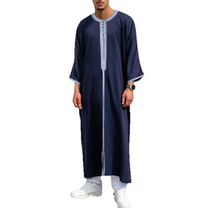 Turbanti in Poliestere per Uomo Stile Mediorientale, Maniche Lunghe Ricamate a Mano con Bottoni, Regalo Festivo, Thawb Arabo da Preghiera - Product Image 3