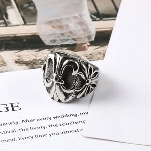 European American Punk Style <b>Titanium</b> Steel <b>Ring</b> For <b>Men</b> Cross Pattern Silver Gray Fashion Jewelry Gift - Product Image 2