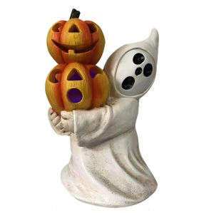 Figuritas de calabaza de miedo de Halloween, estatuas de Halloween de miedo de resina iluminadas rústicas para fiesta de vacaciones, decoraciones de patio de porche en casa - Product Image 1