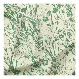 Silueta fresca verde Floral y hoja impresa tela 100% poliéster Jacquard tela para ropa